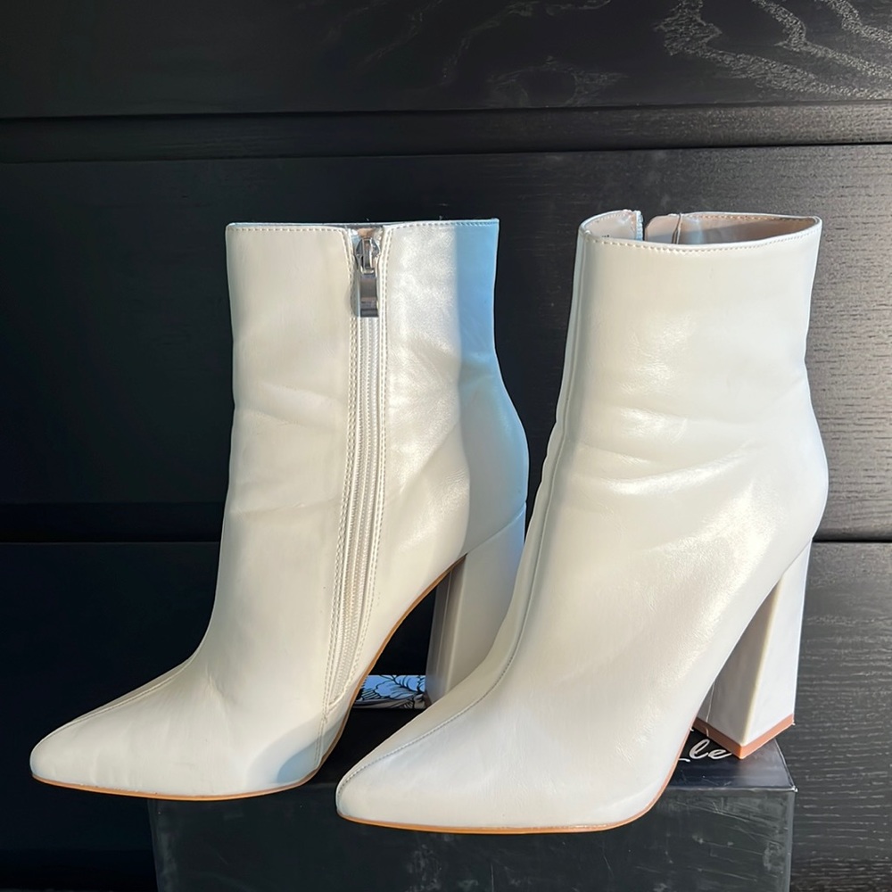 White Boohoo Flared Heel Sock Boots